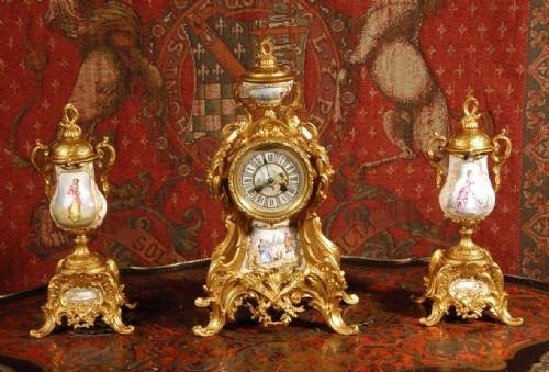 fig 2. ***** SOLD ***** Sevres Porcelain and Gilt Rococo Clock Set ~ Samuel Marti~